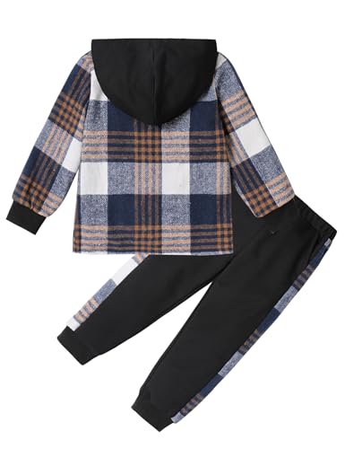 Image of Toddler Boy Clothes Plaid Hooded Shirt White T-shirt Top and Solid Color Pants 3Pcs Winter Boys Clothes
