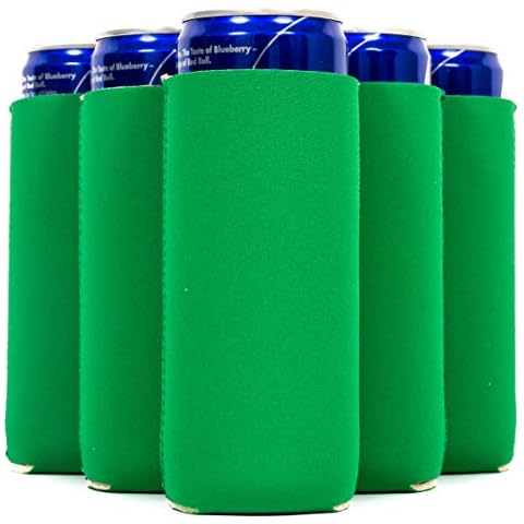QualityPerfection Slim Can Cooler Sleeves (25-Pack) Insulated Foam, Bulk Scuba Knit Polyester Fabric Drink Insulators for 12oz Soft Tall Skinny Beverage - Blank Design (Kelly Green) Cover