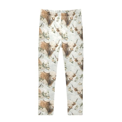 ALAZA Girls' Leggings Children's Yoga Pants Skinny Printed Dance Highland Cattle Comfortable 4T