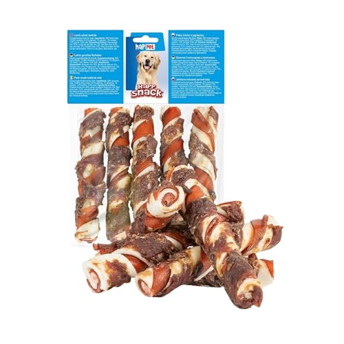 HAPPET Hundegröße 3-farbig Lammfleisch 12,5 cm - 5 Stück - natürliche Rinder- und Lammfleisch-Beißöcke, gesunde dental Leckereien zur Unterstützung der Zähne und Mundhygiene