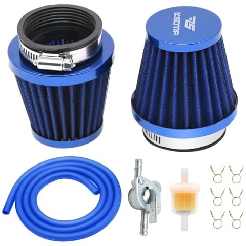 YWLUWEI 2pcs 45mm Motorcycle Air Filter with Fuel Valve Switch Fuel Filter and Fuel Hose Replacement for Moped Dirt Pit Bike ATV Scooter Motorcycle (Blue, 45mm) Cover