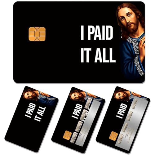4Pcs Jesus Paid It All Credit Card Skin Cover Debit Card Sticker, Funny Christian Personalized Stickers for Bank Cards, Waterproof Cover Icon for Metro Key Cards, Stocking Stuffers for Lovers