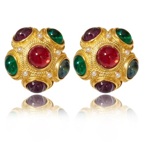 INNERDIVA Vintage Pearl Stud Earrings for Women Resin Stud Earrings Multicolor Earrings Statement Earrings