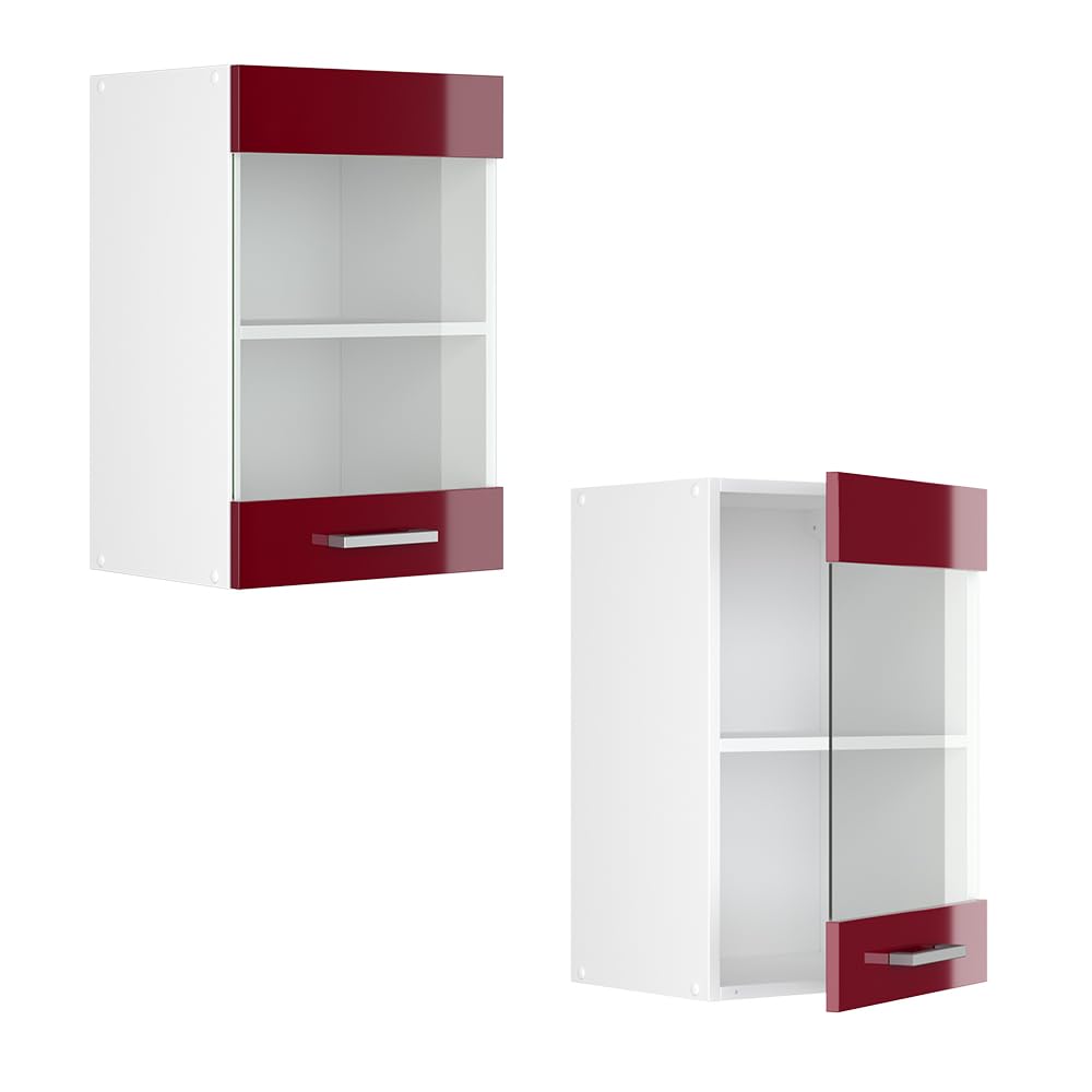 Vicco Mobile da cucina in vetro R-Line, Rosso lucido, 40 cm