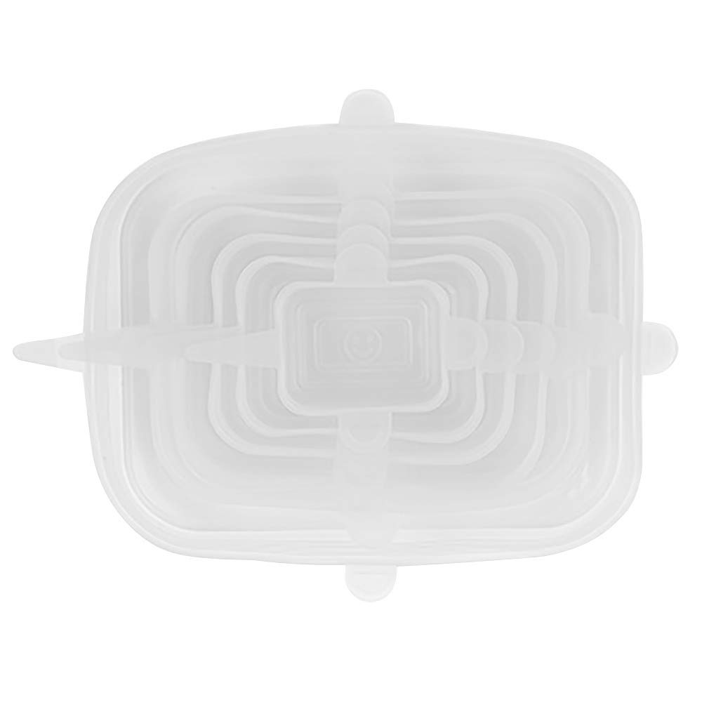 6 Pcs Silicone Food Covers Rectangular & Round Expandable Lid for Various Containers Bowls Cans White
