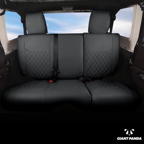 Image of GIANT PANDA Jeep Wrangler 4 Door JK 2013-2017 Full Set Car Seat Covers for Sahara Sport Rubicon Unlimited Willys Wheeler Altitude, Customized Faux Leather - (Black)