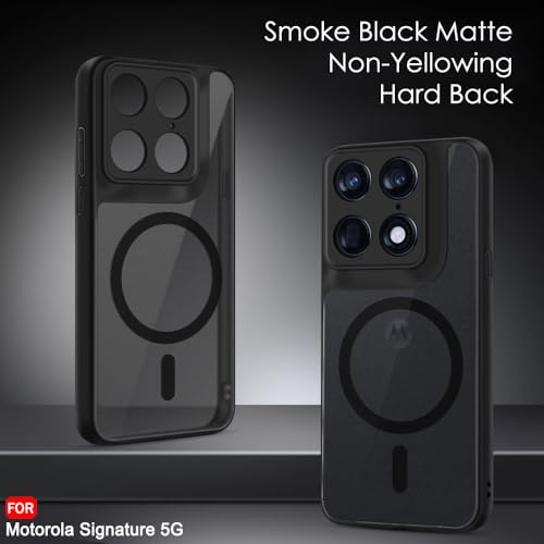 Image of TheGiftKart Hybrid Shockproof Back Cover Case for Motorola Moto Signature 5G Compatible with MagSafe | Hard Back Cover Case for Moto Signature 5G (PC & TPU, Translucent Smoke Matte Back, Black Sides)
