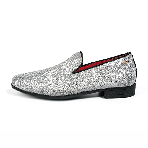Image of ALLY UNION MAKE FORCE Mens Glitter Loafers Dress Slip on Party Wedding Penny Smoking Sparkly Shoes