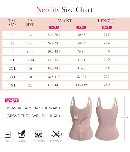 Nebility Women Waist Trainer Corset Zipper Vest Body Shaper Cincher Tank Top with Adjustable Straps (3XL, Beige) - Thumbnail 6