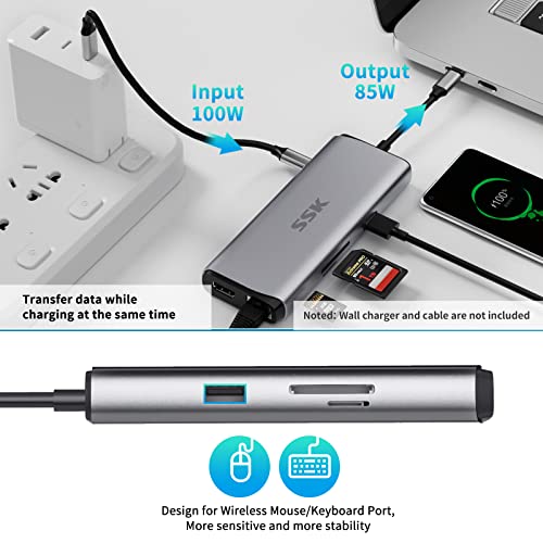 Image of SSK 10Gbps USB-C Hub, HDMI 4K 60Hz Dock with Ethernet, USB3.2, 10 in 1 Docking Station Multiport Adapter for USB C MacBook /Laptops, Grey