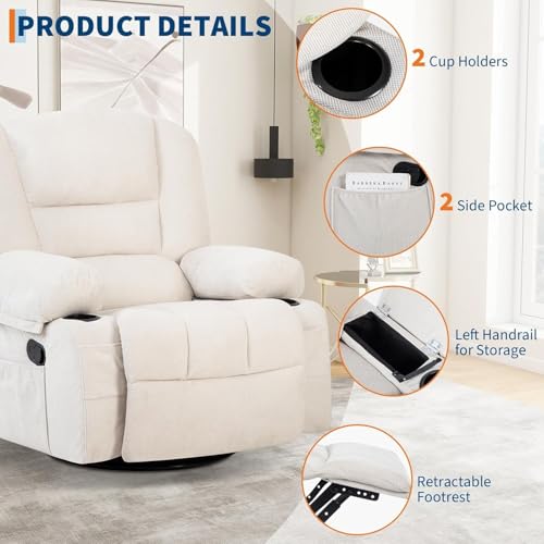 Sillón reclinable tapizado en chenille blanco miniatura 6