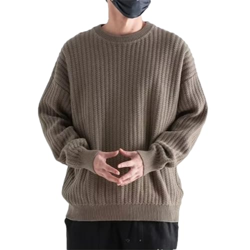 Men Winter Sweaters Warm Solid Hong Kong Style Handsome Classic Couple Baggy Versatile Harajuku Pullover Khaki XXL