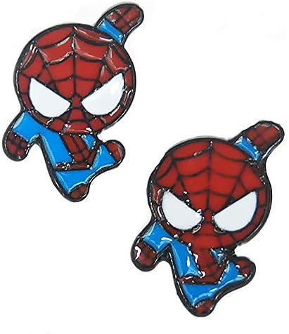 Lovely Cartoon Spider Man with Charm Section Web Brass Necklace Cool Jewelry for Women Girls (Earring)
