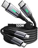 INIU USB C to USB C Cable, (6.6ft, 2-Pack) 100W USB C to C Fast Charging Cord, Braided Type C Charger Cable for iPhone 16 Pro Max 15 Plus Samsung Galaxy S24 S21 S10 Note 10 MacBook iPad Kindle etc.