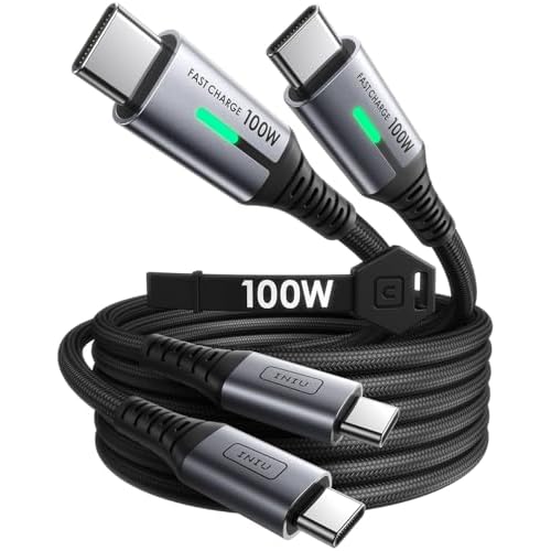 INIU USB C to USB C Cable, (6.6ft, 2-Pack) 100W USB C to C Fast Charging Cord, Braided Type C Charger Cable for iPhone 16 Pro Max 15 Plus Samsung Galaxy S24 S21 S10 Note 10 MacBook iPad Kind