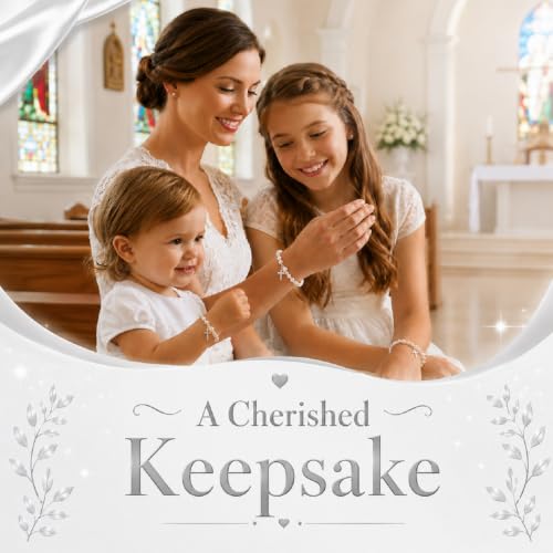 Image of Baby Crystals Personalized Baptism Gifts for Girl Sterling Silver Cross Pearl Bracelet