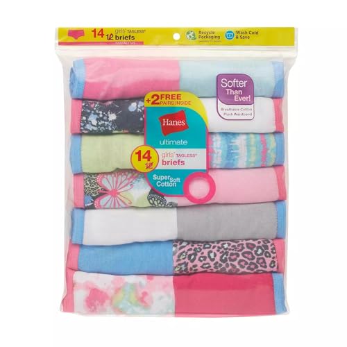 Hanes Girls Fashion Briefs 14-Pack, 10, Assorted2
