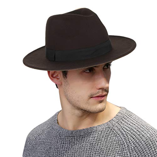 DEMU Herren Hut mit breiter Krempe Filzhut Bogarthut Outdoorhut Travellerhut mit Ripsband (Kaffee) Cover