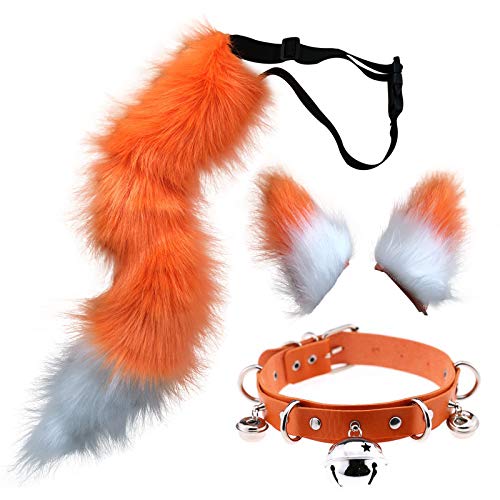 DRESHOW Fox Faux Fur Tail Cat Ears Hair Clip Halloween Party Costume Neck Choker Cosplay Set for Women