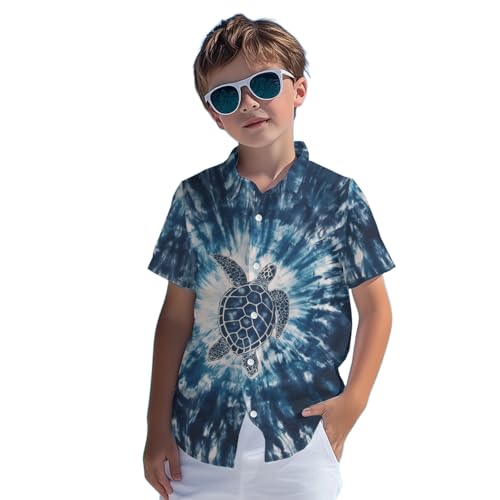 Image of Kids Tie-dye Hawaiian Shirt 80s Button Down Retro Short Sleeve Casual Beach Tropical Funny Party Outfits for Boys