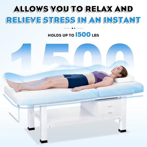 Stationary Massage Table with Memory Foam, Massage TattooTable with Adjustable Height, Facial Bed for Esthetician, PU Leather, Shelf for Physical Therapy & Spa (WOOD & Metal/ Wh, 76''L x 30''W) - Image 8