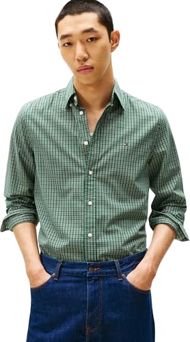 Tommy Hilfiger Męska koszula Flex Poplin Mini Tartan Regular Fit, Zielony (ozdobny zielony/kratka), XL