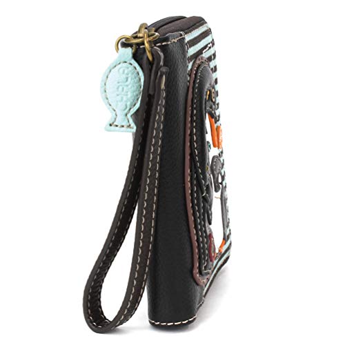 Image of CHALA Zip Around Wallet, Wristlet, 8 Credit Card Slots, Sturdy Pu Leather - Penguin - Blue Stripe