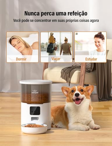 Alimentador Automático Cães Gatos Pets,4L Tuya APP Alimentador Pet Gato Cão Automático Wi-fi Smart P