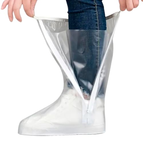 Polaina Bota Galocha 100% Impermeável De Chuva Para Moto Motoqueiro Solado Meia Sola (Branco/Transpa