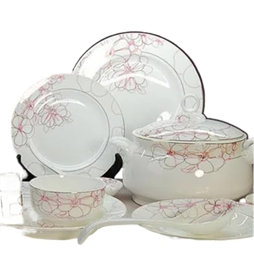 ZIHDKE Vajillas Elegantes Juego de vajilla de cerámica con diseño de Flores de 48 Piezas, Platos, Cuencos y Platos de cerámica, Cuencos for Sopa, Juegos de vajilla de cerámica