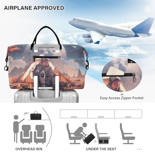 Large Travel Duffel Bag, Astronaut Moon Sports Tote Gym Bag, Shoulder Weekender Overnight Bag for Women Men, Carry On Luggage with Toiletry Bags 5