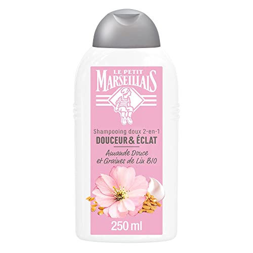 Le Petit Marseillais Shampooing Douceur &amp; Eclat, Cheveux Longs et Délicats, Amande Douce BIO &amp; Graines de Lin BIO, 250 ml (Lot de 1)