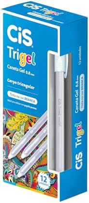 Caneta Gel 0.8mm CIS TRIGEL Pastel, Branca, Caixa com 12 unidades
