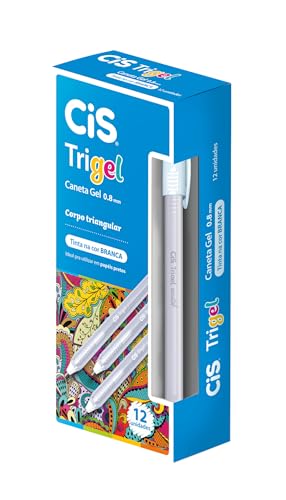 Caneta Gel 0.8mm CIS TRIGEL Pastel, Branca, Caixa com 12 unidades