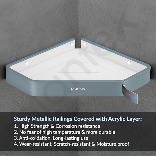 Image of Plantex Corner Shelf for Bathroom /Aluminium and Acrylic Multipurpose Bathroom Shelf Rack /10x10 inch Bathroom Corner Shelf Rack /Bathroom Shelf Organizer-Pack of 1(Grey and Milky White)