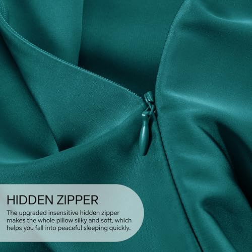 Image of INFIIXSO Silk Pillow Cases 2 Pack Standard Size, Ultra Smooth & Soft Mulberry Silk Pillow Case for Hair and Skin, Breathable Cooling Silk Pillowcase with Hidden Zipper (Teal, 20x26 Inches)