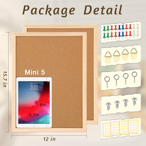 2 Pcs Cork Board, 11.8''x15.7'' Bulletin Board, Wooden Framed Corkboards for Wall, Small Cork Board, Vision Prayer Board Supplies, Picture Boards for Photos, Office, Home Decor, Sc image 3