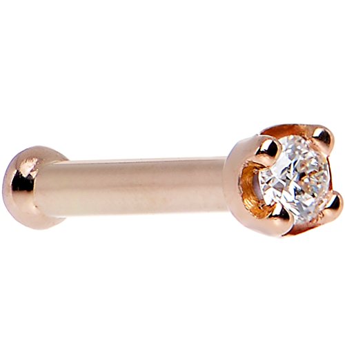Body Candy 18 Gauge 1/4" Length 14k Rose Gold 1.5mm (0.015 cttw) Genuine Diamond Nose Stud Bone