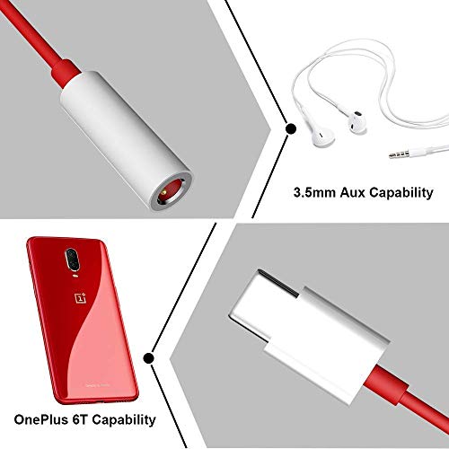 Image of USB Type C to 3.5mm Splitter Audio Jack Converter Adapter Headphones Jack Compatible with OnePlus Devices 10R 10T 10 Pro 7T 8T 9 Pro, Samsung, OnePlus, Xiaomi, Realme, Zebronics, Vivo & iQoo (Red)
