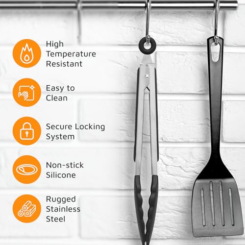 image for Popco 3-Piece Kitchen Tongs Set – Stainless Steel Heat Resistant Sil