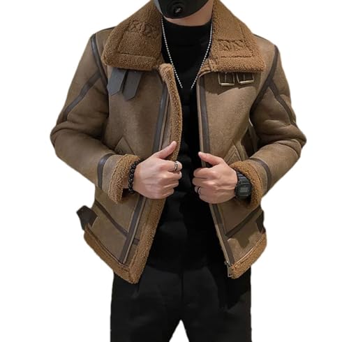 Pulcykp Chaquetas gruesas de lana de cordero sintética para hombre, abrigos delgados y cálidos para motocicleta, abrigos gruesos, 1, L