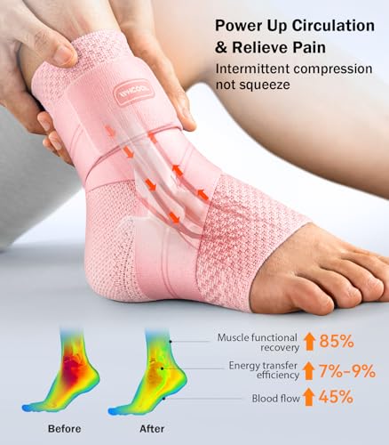 Image of Flat Knitting Ankle Brace for Women&Men, 7-Zone Dynamic Compression Sleeve w /Flex Strap,Foot Support for Sports, Sprained Ankle, Achilles Tendonitis, Plantar Fasciitis Relief(Pack of1) L,Pink