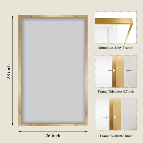 Image of Koonmi Gold Mirrors for Wall, 26x38 Inch Bathroom Mirror, Rectangular Wall Mirror for Living Room Bedroom Bathroom, Hangs Horizontally or Vertically