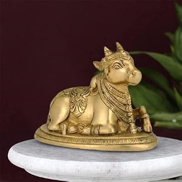 Kartique Brass Seated Nandi Murti Idol Shiv Parvati Vehicle Bull Statue Shiva Devotee Mandir Home Decor Shivaratri Mahashivaratri Maha Shivratri
