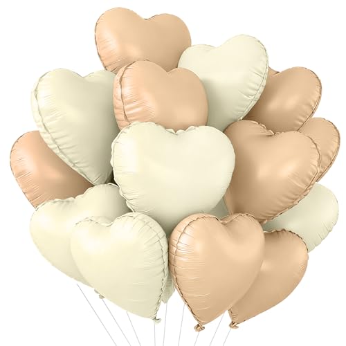 TONIFUL 30 Pcs Apricot White Heart Balloons 18Inch Heart Shape Foil Balloon