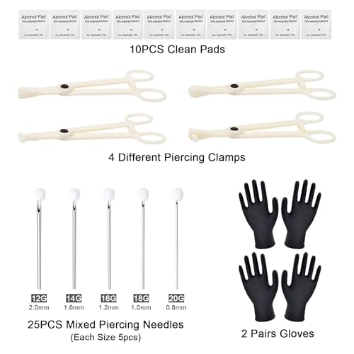 Autdor Piercing Kit - 43Pcs Autdor Professional Piercing Kit Includes 25Pcs Mixed 12G 14G 16G 18G 20G Ear Nose Piercing Needles 4Pcs Disposable Piercing Clamps Forceps 10Pcs Clean Tools 4Pcs Gloves For Piercing Supplies thumb #1