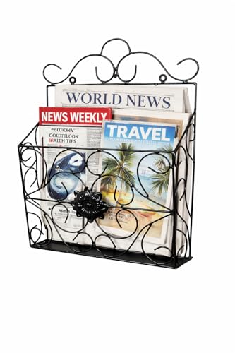 Image of Wall Mounted Hanging File & Magazine Holder - Metal Organizer for Newspapers, Documents & Office Storage | Decorative Rack for Home & Workspace 39x26x10 cm. (Black)