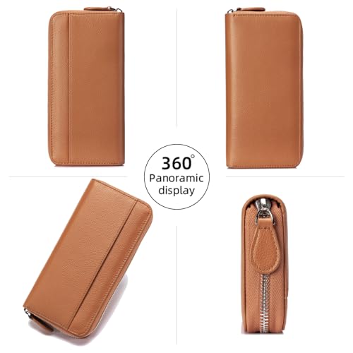 Image of RFID Blocking Womens Zipper Wallet Leather Large Capacity Billfold Clutch Zip Around Wallets for Women