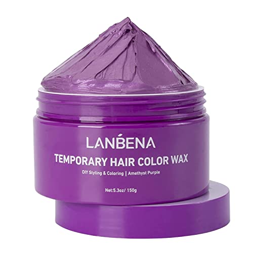 Hair Color Wax, LANBENA Temporary Hair Color Dye Wax, Unisex Instant Hairstyle Cream, Color Hair Wax for Men and Women Party, Festival, Cosplay & Halloween - 5.3oz (Amethyst Purple) (1. Purple)