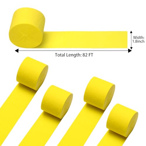 Image of GCB Yellow Crepe Paper Streamers 4Rolls 328ft Pack of Yellow Party Streamers Crepe Paper for Birthday Party Decorations Wedding Decorations Baby Shower Engagement Anniversary Decors (1.8inx82 Ft /Roll)